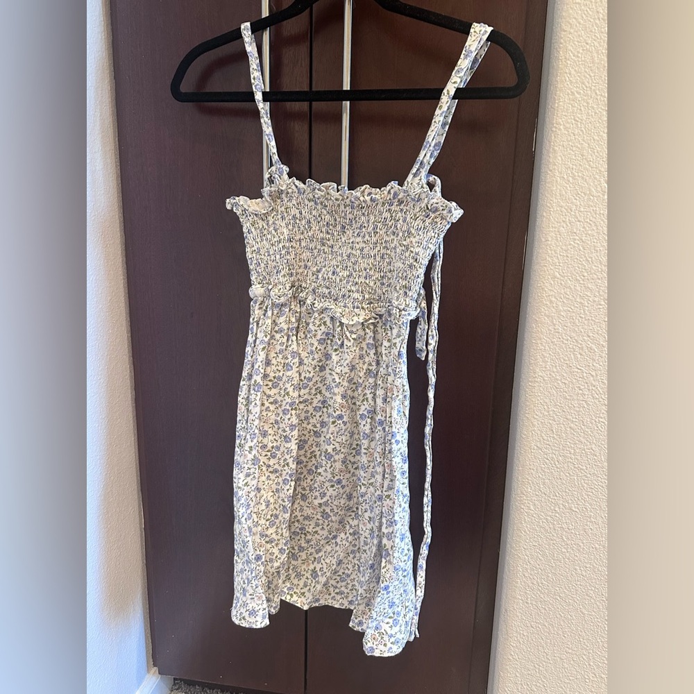 Reformation Blue Floral Smocked Mini Dress